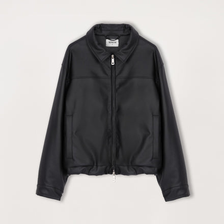 Cropped Leather Jacket - Black